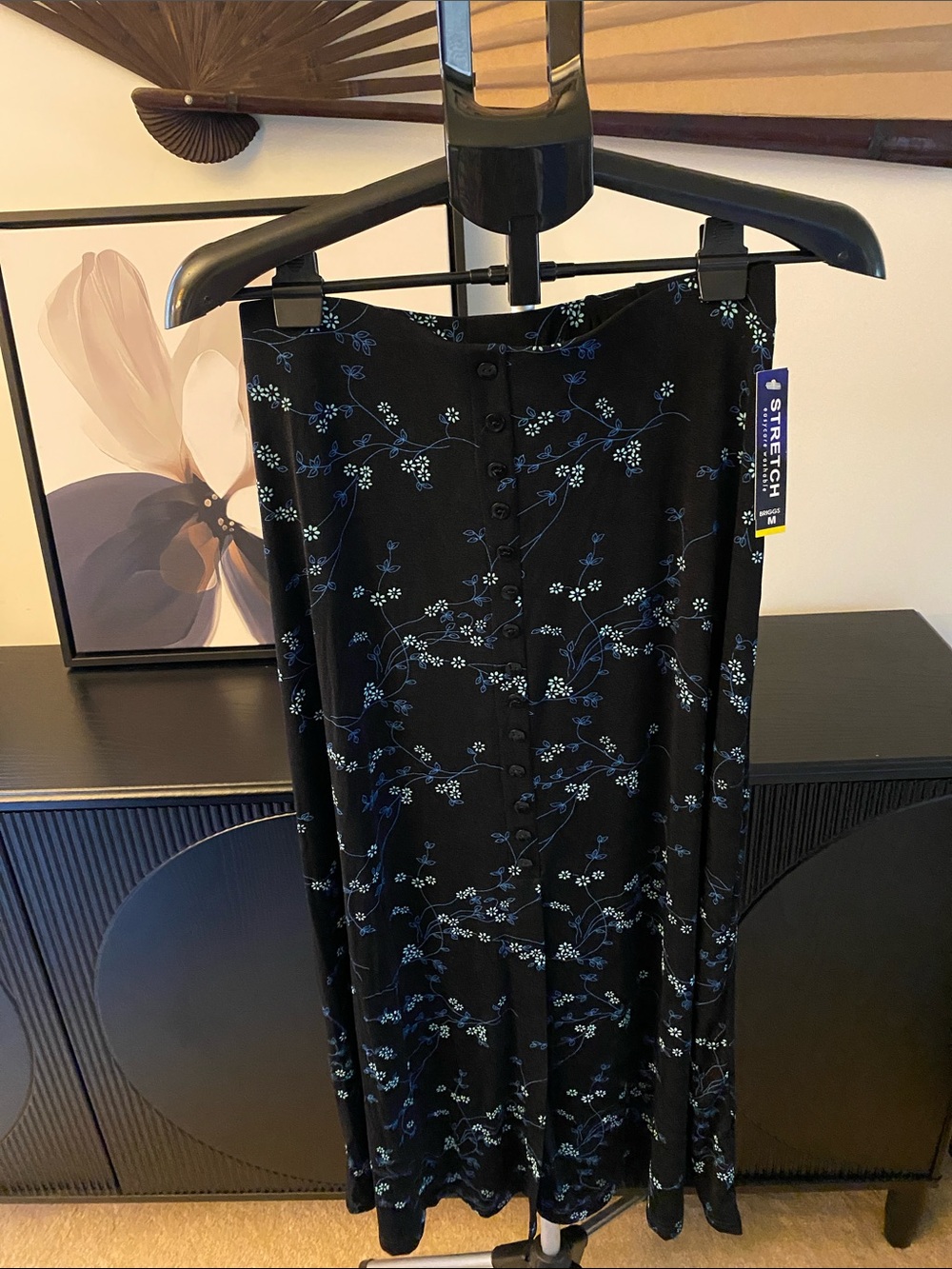 Vintage Y2K Briggs New York Black Skirt With Blue Flowers